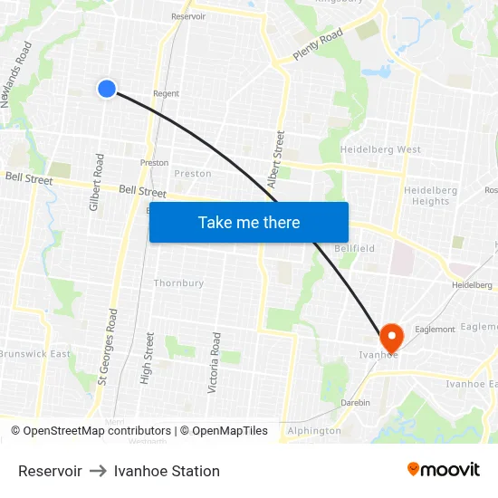Reservoir to Ivanhoe Station map