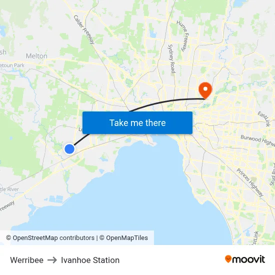 Werribee to Ivanhoe Station map