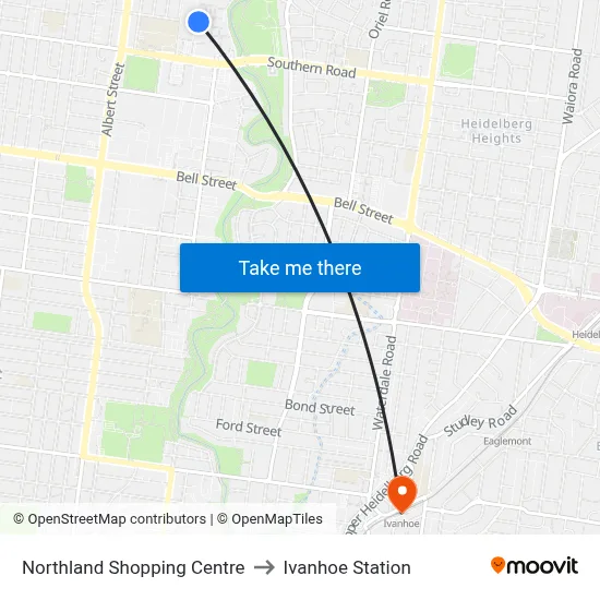Northland Shopping Centre to Ivanhoe Station map