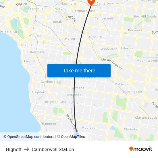 Highett to Camberwell Station map