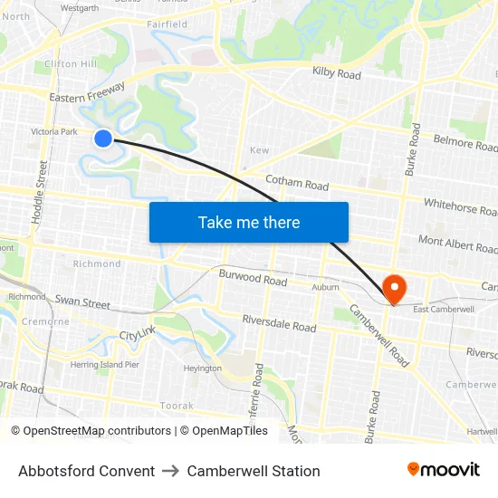 Abbotsford Convent to Camberwell Station map