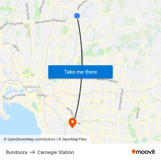 Bundoora to Carnegie Station map
