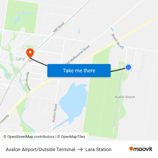 Avalon Airport/Outside Terminal to Lara Station map