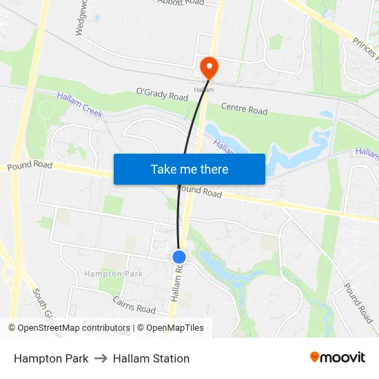 Hampton Park to Hallam Station map