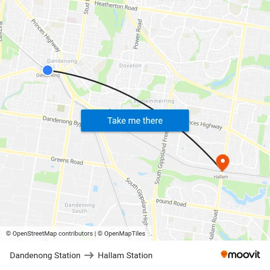 Dandenong Station to Hallam Station map