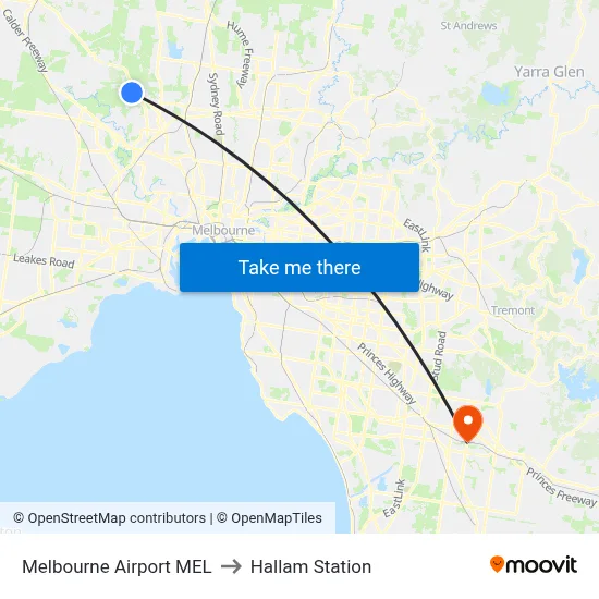 Melbourne Airport MEL to Hallam Station map