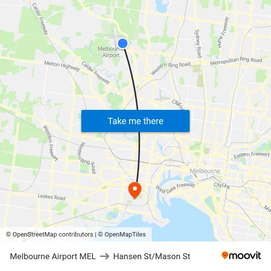 Melbourne Airport MEL to Hansen St/Mason St map