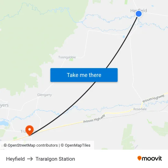 Heyfield to Traralgon Station map