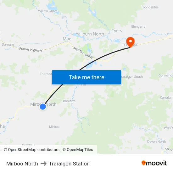 Mirboo North to Traralgon Station map