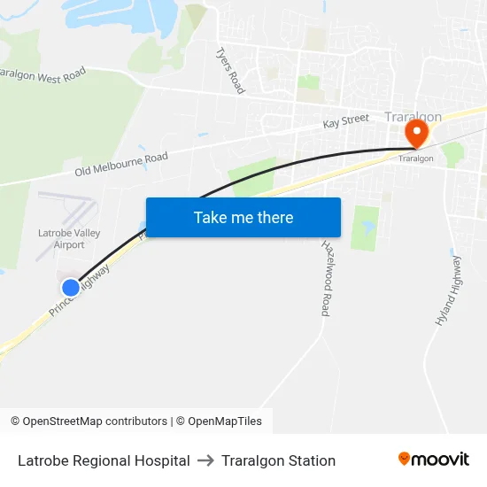 Latrobe Regional Hospital to Traralgon Station map