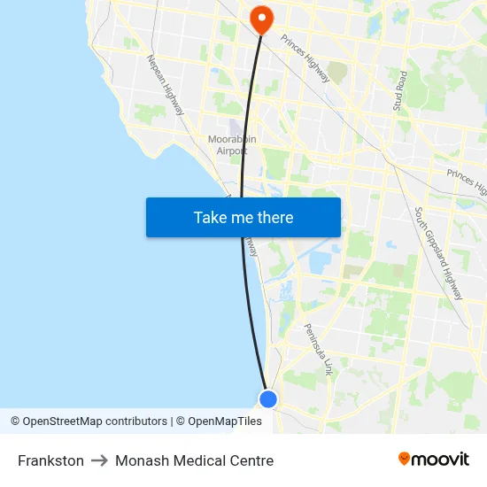 Frankston to Monash Medical Centre map