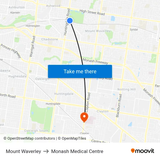 Mount Waverley to Monash Medical Centre map