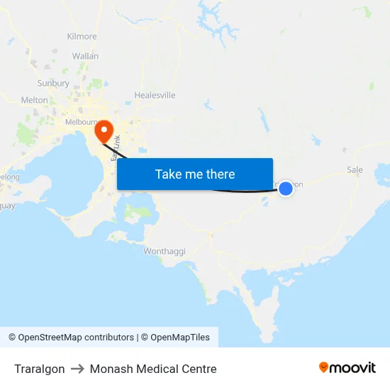 Traralgon to Monash Medical Centre map