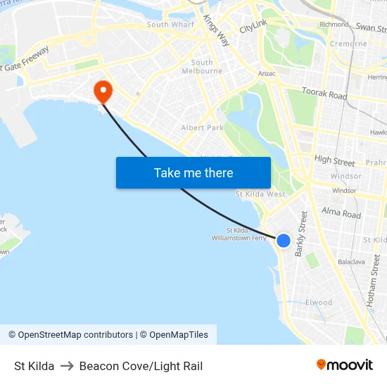 St Kilda to Beacon Cove/Light Rail map