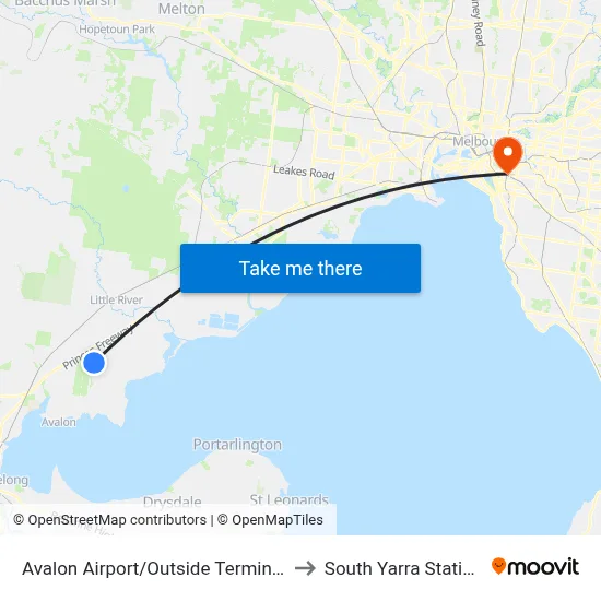 Avalon Airport/Outside Terminal to South Yarra Station map