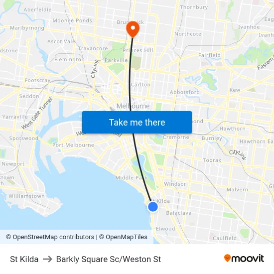 St Kilda to Barkly Square Sc/Weston St map
