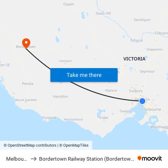 Melbourne to Bordertown Railway Station (Bordertown (Sa)) map