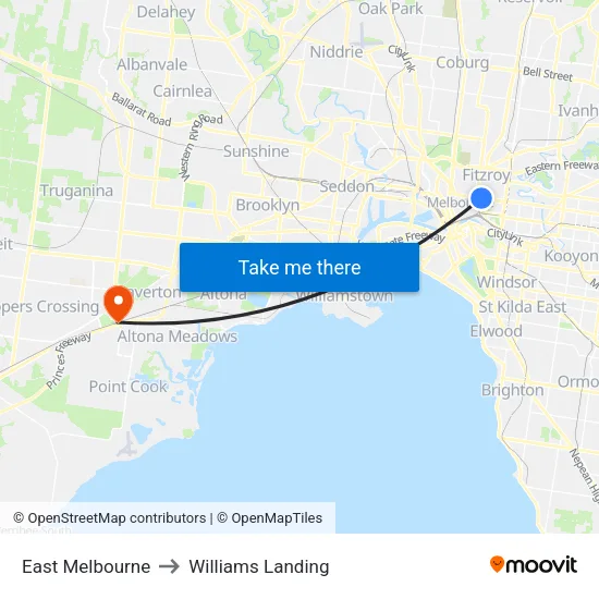 East Melbourne to Williams Landing map
