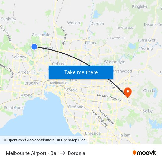 Melbourne Airport - Bal to Boronia map