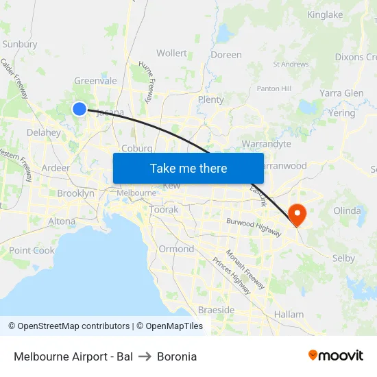 Melbourne Airport - Bal to Boronia map