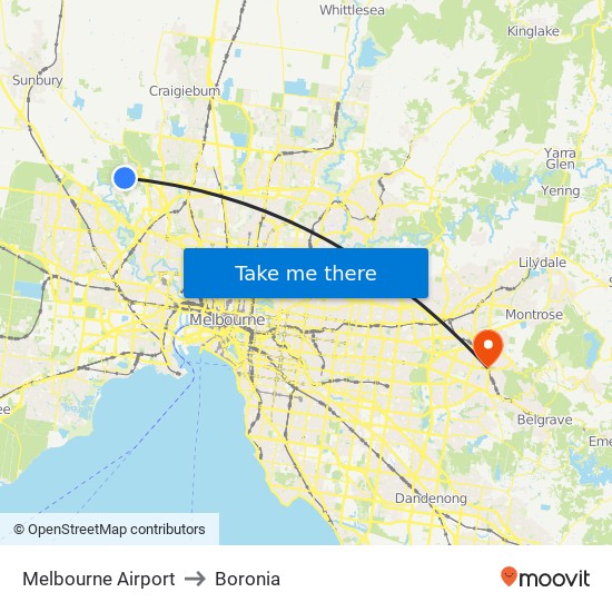 Melbourne Airport to Boronia map