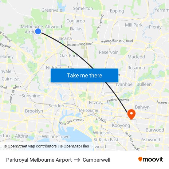 Parkroyal Melbourne Airport to Camberwell map