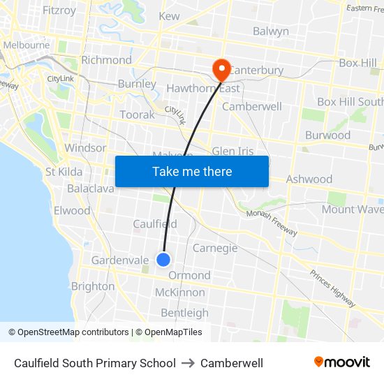 Caulfield South Primary School to Camberwell map