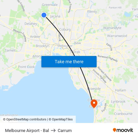 Melbourne Airport - Bal to Carrum map