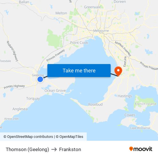 Thomson (Geelong) to Frankston map