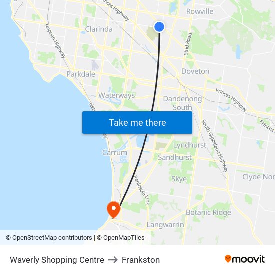 Waverly Shopping Centre to Frankston map