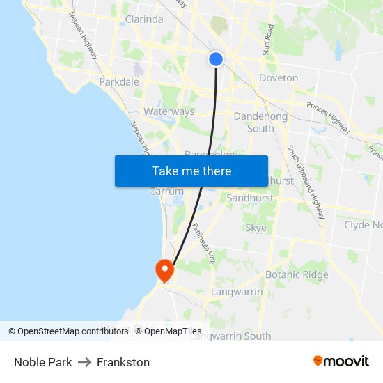 Noble Park to Frankston map