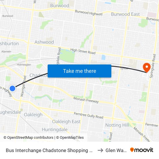 Bus Interchange Chadstone Shopping Centre, Chadstone to Glen Waverley map