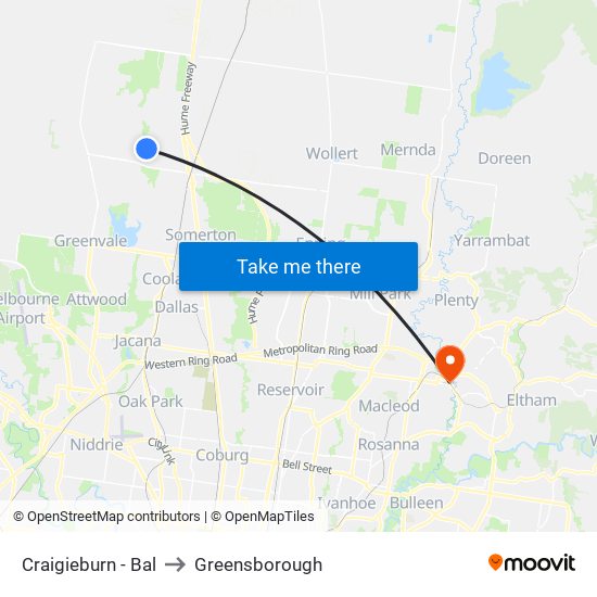 Craigieburn - Bal to Greensborough map