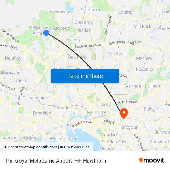 Parkroyal Melbourne Airport to Hawthorn map