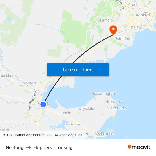 Geelong to Hoppers Crossing map