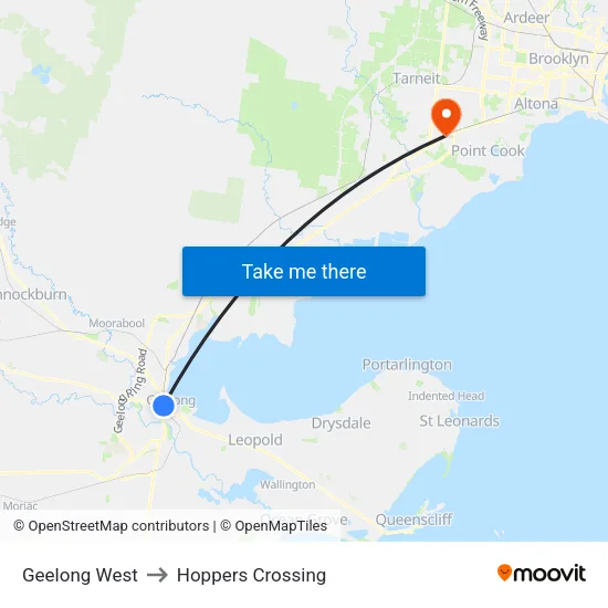 Geelong West to Hoppers Crossing map