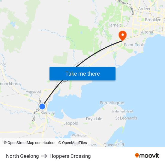 North Geelong to Hoppers Crossing map
