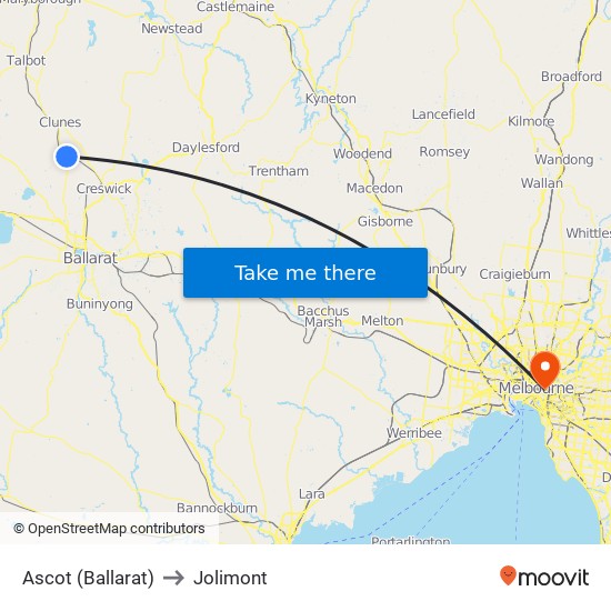 Ascot (Ballarat) to Jolimont map