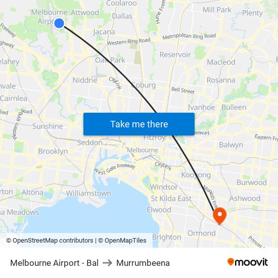 Melbourne Airport - Bal to Murrumbeena map