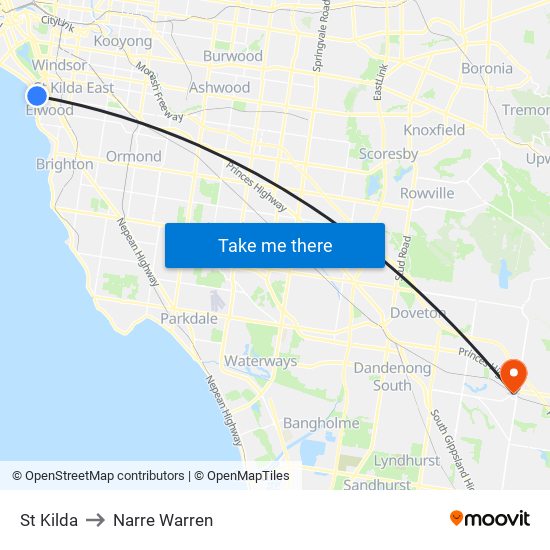 St Kilda to Narre Warren map