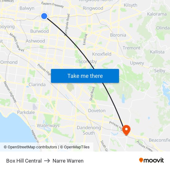 Box Hill Central to Narre Warren map