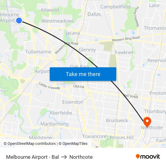 Melbourne Airport - Bal to Northcote map