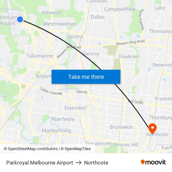 Parkroyal Melbourne Airport to Northcote map