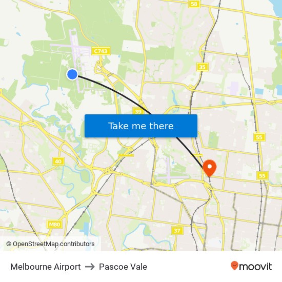 Melbourne Airport to Pascoe Vale map