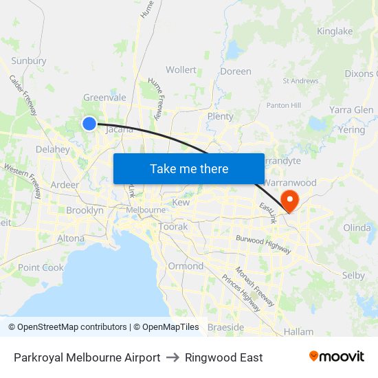 Parkroyal Melbourne Airport to Ringwood East map