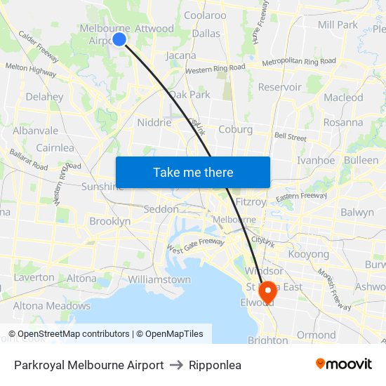 Parkroyal Melbourne Airport to Ripponlea map