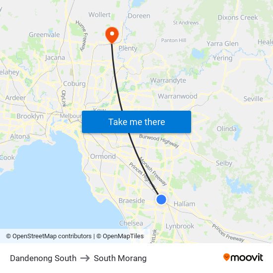 Dandenong South to South Morang map