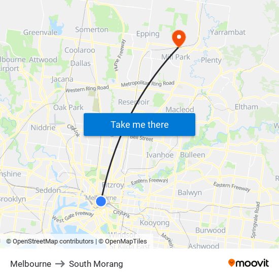 Melbourne to South Morang map