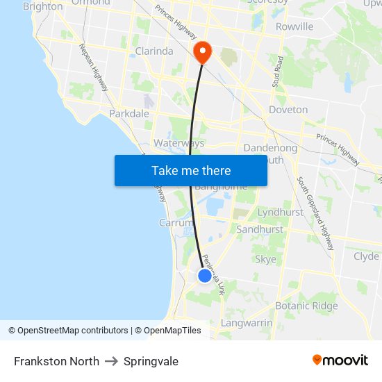 Frankston North to Springvale map