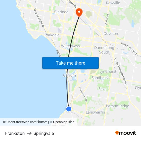 Frankston to Springvale map